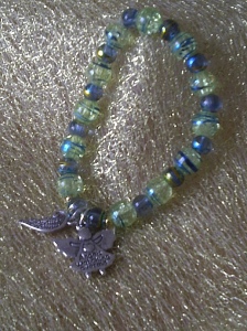 Green Blue Gold Angel Wing and Angel Bracelet